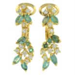 A pair of 18ct gold emerald and diamond drop earrings.