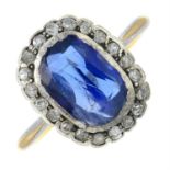 A sapphire and single-cut diamond cluster ring.