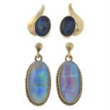 Two pairs of opal triplet earrings.