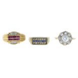 Three 9ct gold gem-set rings.