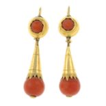 A pair of late 19th century coral drop earrings.