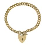 A bracelet, with 9ct gold heart-shape padlock clasp.