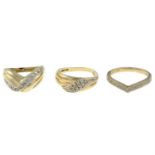 Three 9ct gold diamond rings.