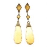 A pair of mid 20th century citrine drop earrings.