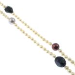 A fresh water cultured pearl single-strand necklace.