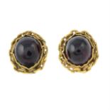 A pair of mid Victorian gold garnet cabochon stud earrings.