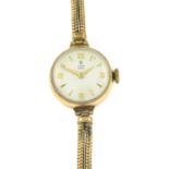 A mid 20th century 9ct gold manual wind lady's royal bracelet watch, by Tudor.