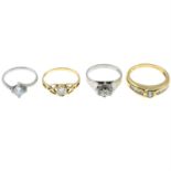 Four 9ct gold gem-set rings.