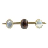 A late 19th century 9ct gold zircon and moonstone brooch.