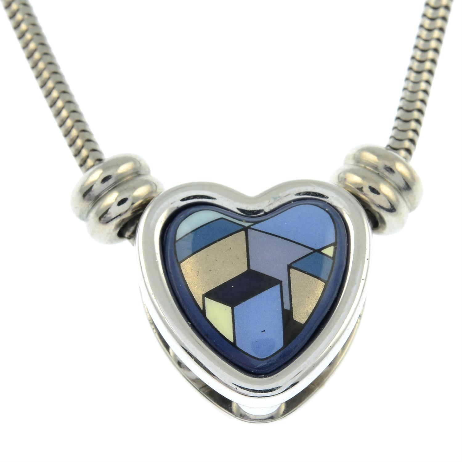 An enamel heart shape pendant necklace by, Michaela Frey