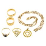 (56122) Six pieces of 9ct gold jewellery.