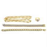 (56974) An 18ct gold sapphire and cubic zirconia ring, necklace and bracelet and a 9ct gold