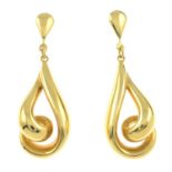 An 18ct gold swirl drop earrings, by Mappin & Webb.