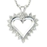 A 14ct gold brilliant-cut diamond openwork heart-shape pendant, with 9ct gold chain.