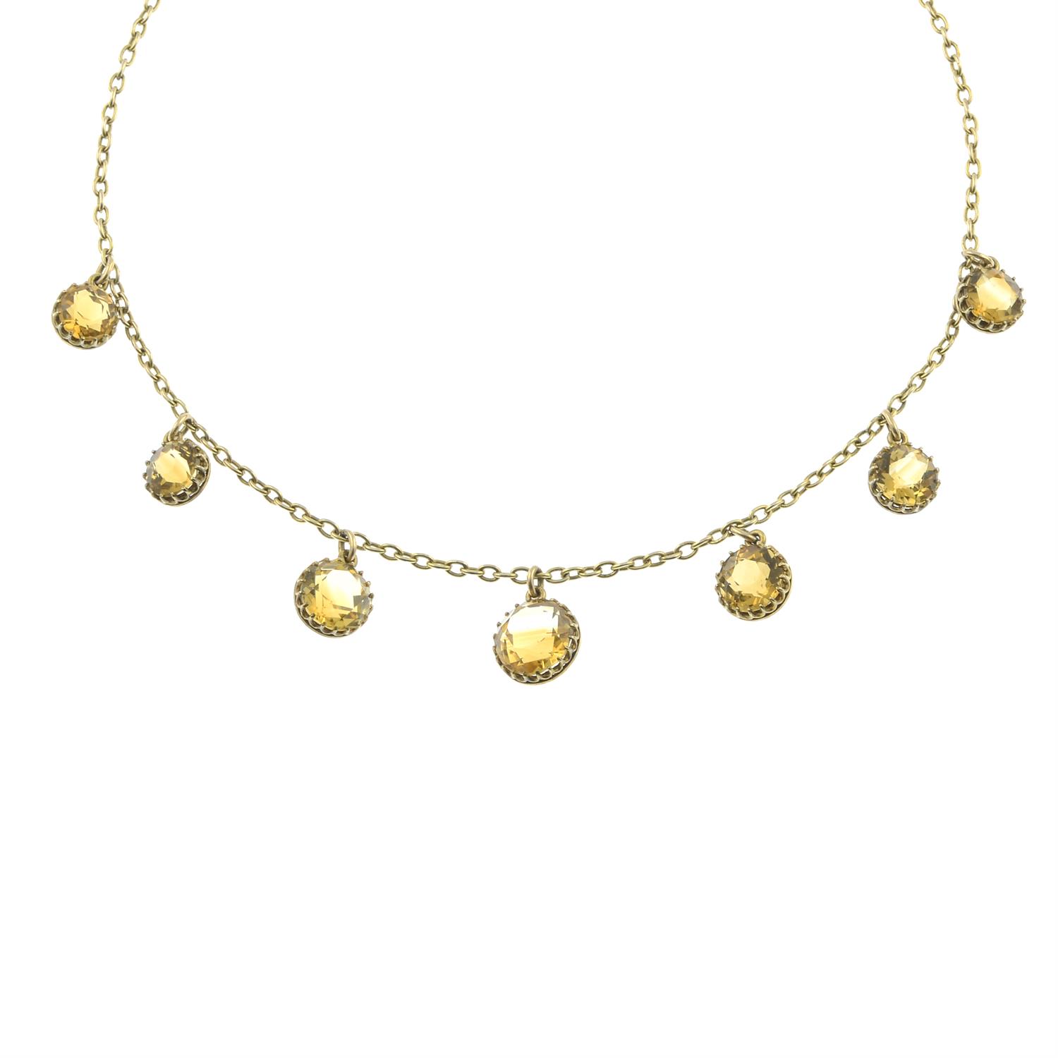 An early 20th century gold citrine necklace.