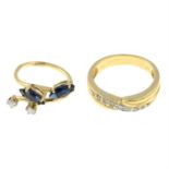 An 18ct gold diamond crossover ring, and a sapphire and diamond crossover ring.