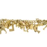 A 9ct gold charm bracelet, AF.
