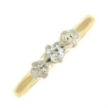 An early 20th century 18ct gold old-cut diamond three-stone ring.