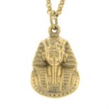 A pendant, depicting a Pharaoh's bust, with 9ct gold chain.