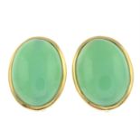 A pair of chrysoprase single-stone stud earrings.