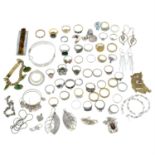 A selection of silver and costume jewellery, to include rings, earrings, broches,