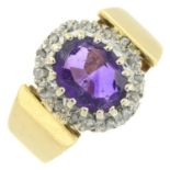 An 18ct gold amethyst and rose-cut diamond cluster ring.