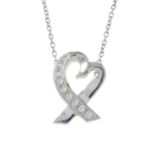 A pave-set diamond 'Loving heart' pendant, with integral chain, by Paloma Picasso, for Tiffany & Co.