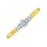 An 18ct gold brilliant-cut diamond three-stone ring.