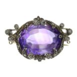 An amethyst and rose-cut diamond brooch.