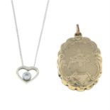 (57005) A brilliant-cut diamond pendant, with chain and a locket.