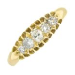 An early 20th century 18ct gold five-stone diamond ring.