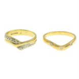 Two 18ct gold diamond band rings.