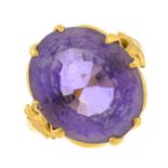 An amethyst single-stone ring.