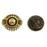 Two late 19th century gold brooches.