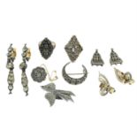 A selection of colourless paste jewellery, to include a mid 19th century paste crescent brooch.