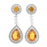A pair of 18ct gold citrine and diamond earrings, each with detachable drop.