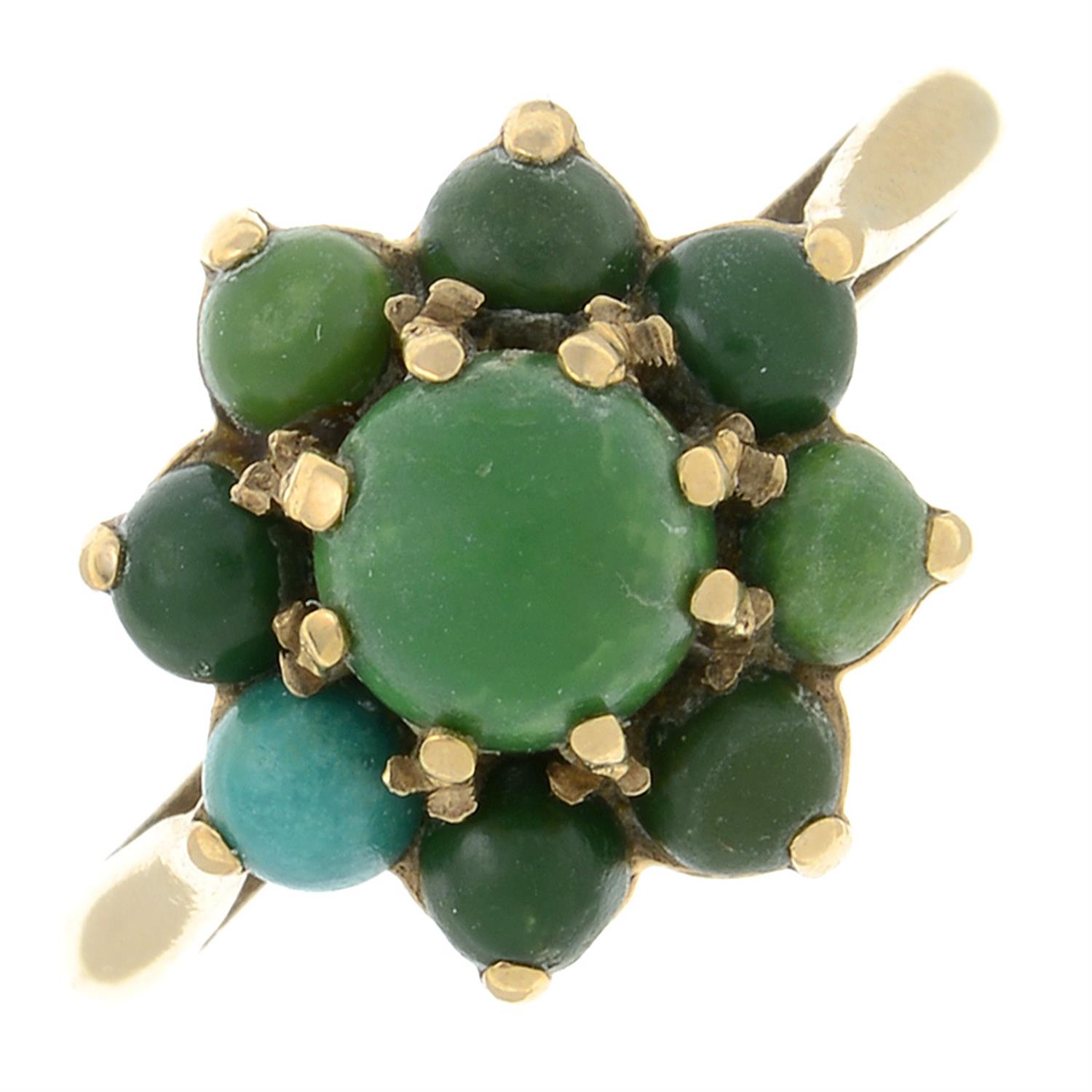 A 1960s 9ct gold turquoise cluster ring.