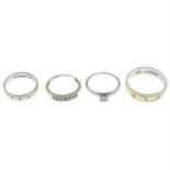 (57039) Three 18ct gold diamond rings and diamond seven-stone ring.