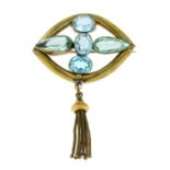 A late Victorian blue paste brooch, with tassel detail.