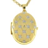 A bi-colour locket, with diamond highlight, and 9ct gold chain.