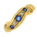 An early 20th century gold sapphire and diamond ring.