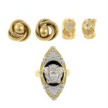 (57124) A selection of gold jewellery. Two AF.