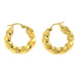 A pair of 9ct gold twisted hoop earrings.