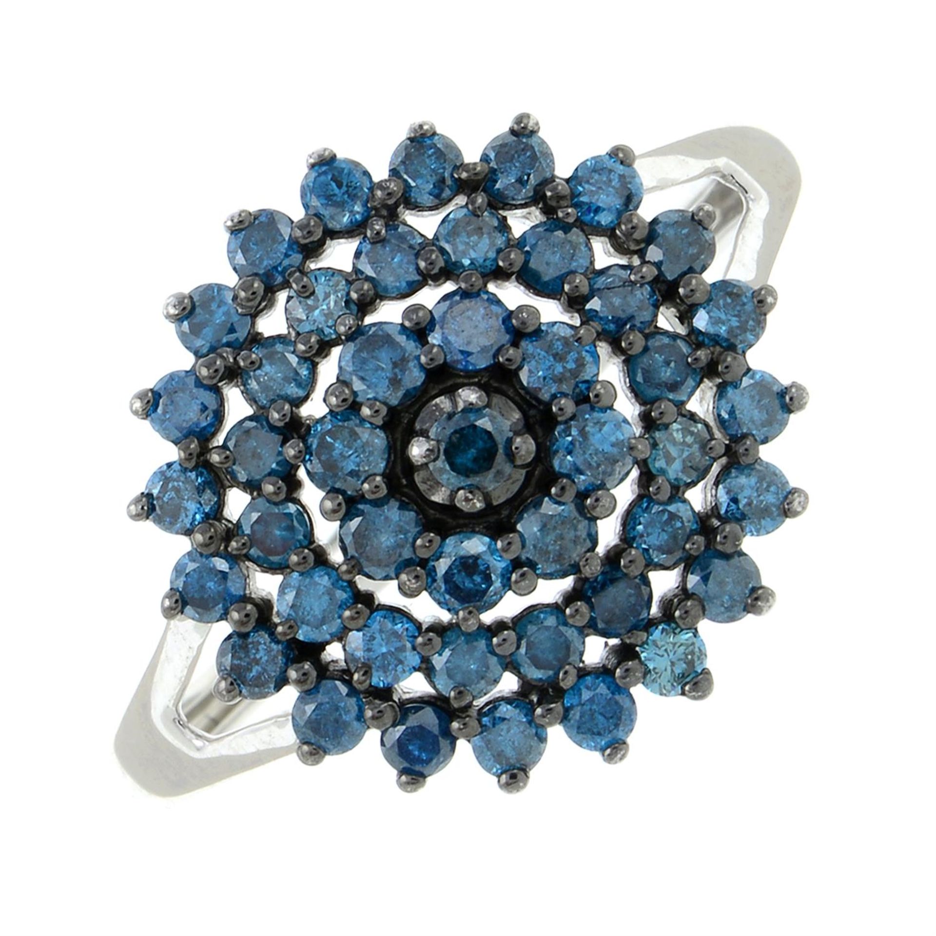 A 9ct gold colour-treated 'blue' diamond cluster ring.