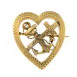 An early 20th century 9ct gold cross, anchor and heart brooch.