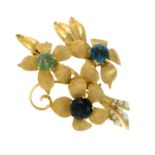 A mid 20th century gem-set and split pearl spray brooch.