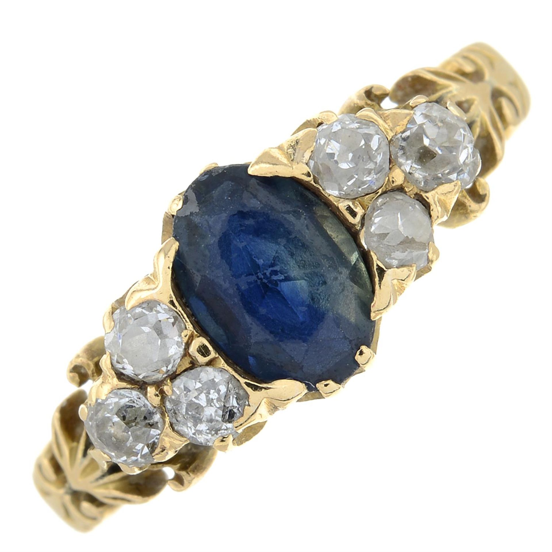 A sapphire and diamond ring.