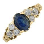 A sapphire and diamond ring.