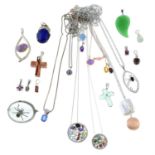 A selection of gem-set jewellery to include pendants, necklaces and a brooch.