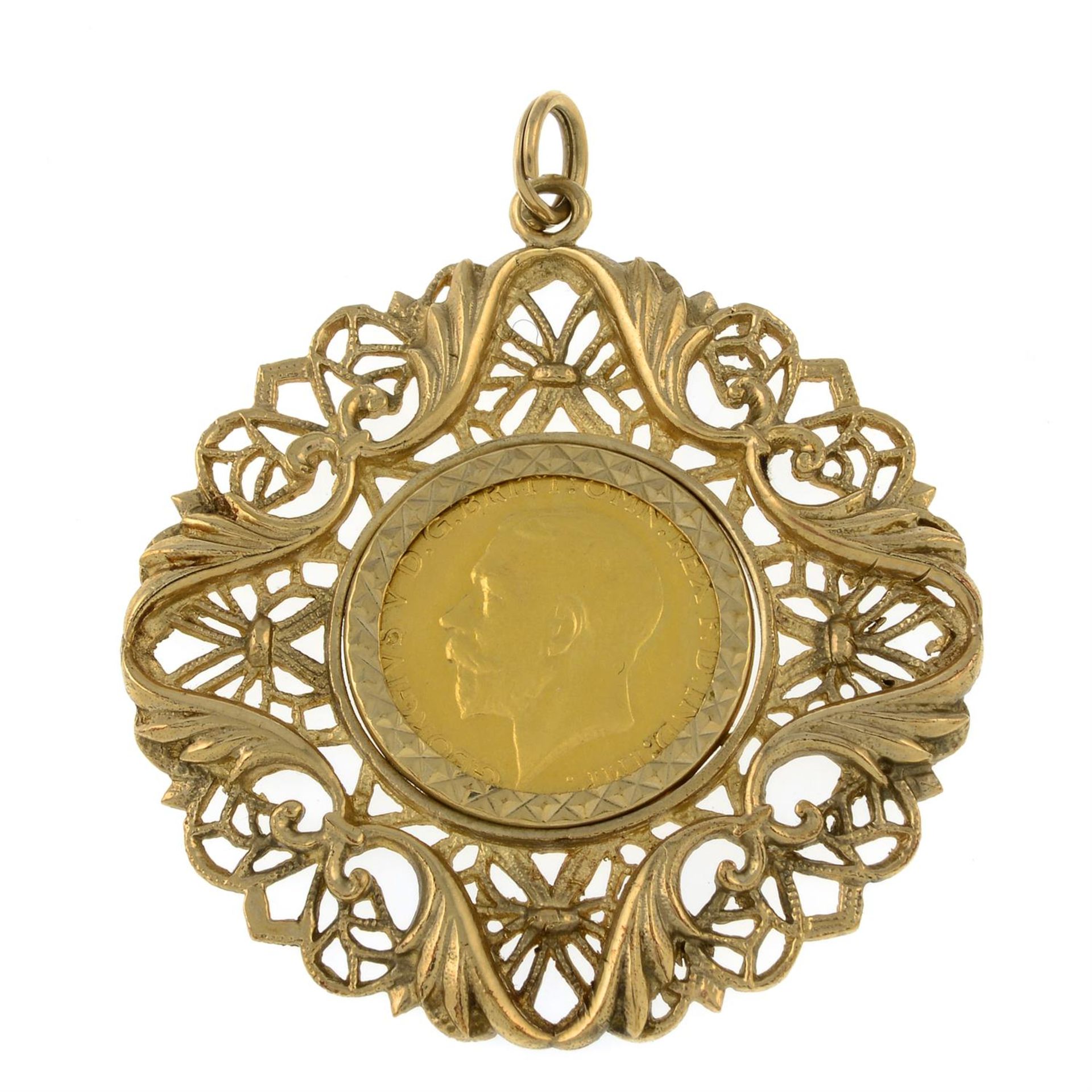 A 9ct gold mounted half sovereign pendant.